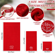 Hahafelt Cotton Bath Towel Set, 3 Piece, Red Christmas