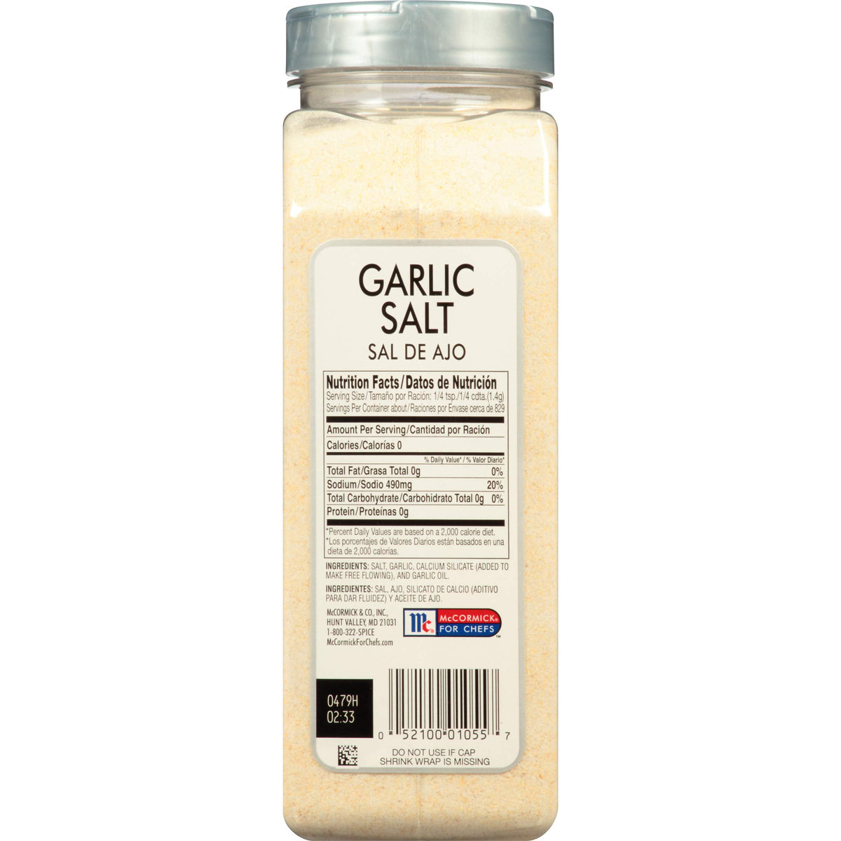 Culinary Garlic Salt by McCormick – 41.25 Ounce (Pack of 6), Pack of 6