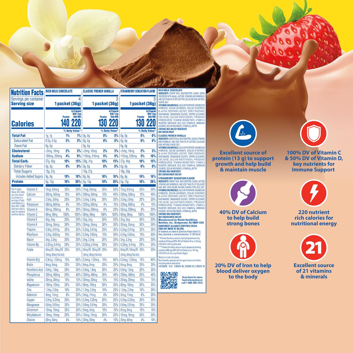 Original Nutritional Powder Drink Mix by Carnation Breakfast Essentials – 1.26 Ounce (Pack of 60), Pack of 60, Model 10050000530523