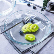 FEOOWV Round Glass Pie Pan, 9 Inch Clear Baking Dish with Handles