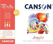 Canson Acrylic, Acrylic Paper, Canvas Grain, 400 GSM, Long Side Glued Pad, A2-42 x 59.4 cm, Natural White