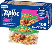 Ziploc Snack Bags, Easy Open and Close, Small Plastic Food Storage Bags, 108 Bags Total