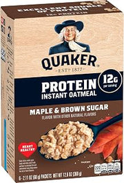 Quaker Protein Instant Oatmeal, Maple Brown Sugar, 12g Protein per Serving, Whole Grains, No Artificial Flavors, No Added Colors, 2.11 oz Packets, (6 Pack)