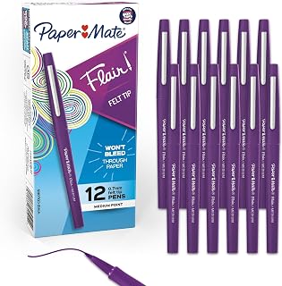 Paper Mate Flair Felt Tip Pens, Medium Point (0.7mm), Vivid Purple, For Teachers, Students, Classroom Use, Note-Taking, Arts & Crafts, 12 Count (Pack of 12)
