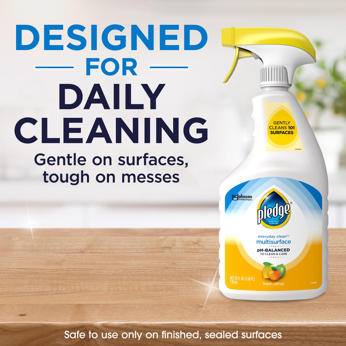 pH-Balanced Multisurface Cleaner Spray for Everyday Care by Pledge – 25 Fl Oz (Pack of 1), 25 Ounce, Model 336283