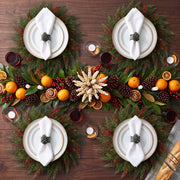 Gandeer Artificial Cedar Wreath Placemats, Set of 12, Green and Red