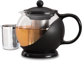 Farberware Glass Teapot, Loose Leaf Tea Infuser, 18/8 Stainless Steel Tea Maker, BPA-Free, 5 Cup Capacity