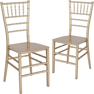 Flash Furniture 2 Pack HERCULES Series Gold Resin Stacking Chiavari Chair | Weddings And Parties, Durable Resin, Easy To Clean