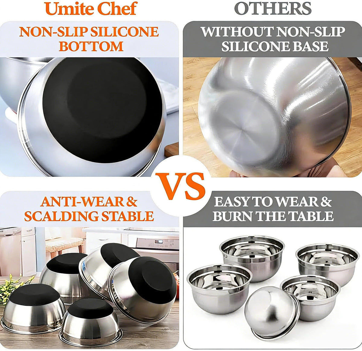 Umite Chef Stainless Steel Mixing Bowl Set, 26 Piece with Lids and Graters, Carbon Black