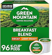 Green Mountain Coffee Breakfast Blend Decaf Keurig Single-Serve K-Cup pods, Light Roast Coffee, 96 Count