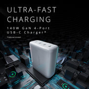 140W USB-C GaN Power Adapter 4 Port Charger with Cable by Kensington – Commercial Grade