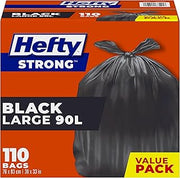 Hefty Garbage Bags, Value Pack Large 90 Litres Black, EasyFlaps®, 110 Bags
