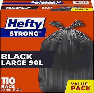 Hefty Garbage Bags, Value Pack Large 90 Litres Black, EasyFlaps®, 110 Bags
