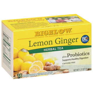 Lemon Ginger Plus Probiotics Herbal Tea by Bigelow Tea – 18 Count (Pack of 6), Pack of 6, Model 072310010581