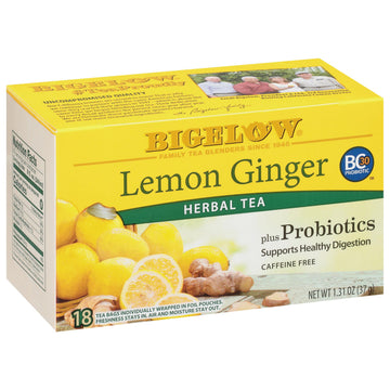 Lemon Ginger Plus Probiotics Herbal Tea by Bigelow Tea – 18 Count (Pack of 6), Pack of 6, Model 072310010581