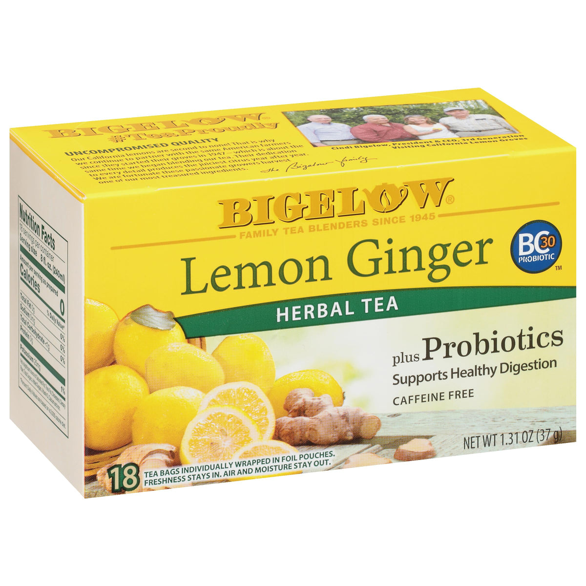 Bigelow Tea Lemon Ginger plus Probiotics / 18 Count (Pack of 6) / 6 Herbal