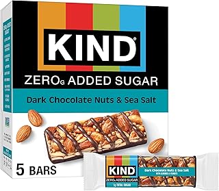 Kind Zero Added Sugar Healthy Snacks Bars, Dark Chocolate Nuts & Sea Salt, Gluten Free, High Fiber, Keto Snacks, 5g Protein, 5 Count