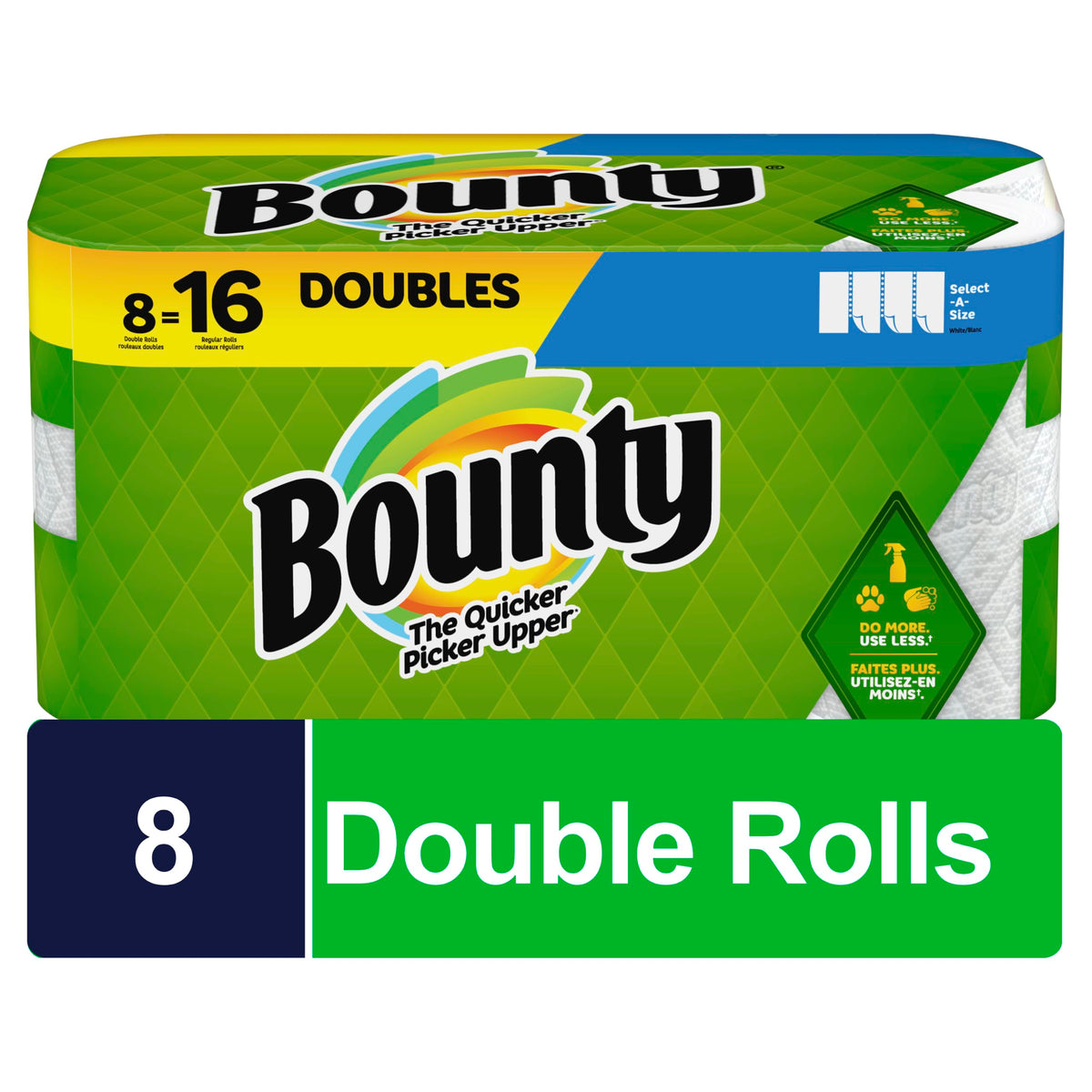 Paper Towels Double Select-A-Size White Rolls, 8 Count by Bounty – Paper, Pack of 8