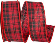 Reliant Ribbon Buffalo Mini Plaid Value Wired Edge Ribbon, Red/Black