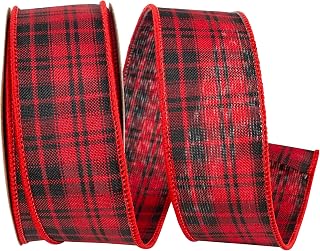 Reliant Ribbon Buffalo Mini Plaid Value Wired Edge Ribbon, Red/Black