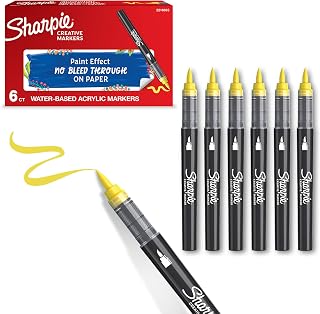 Sharpie Creative Marker Acrylic Paint Pens | Brush Tip Water-Based Paint Markers | Yellow | No-Bleed Ink Writes on Most Surfaces | School & Revision Supplies | 6 Count