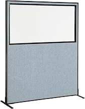 Global Industrial 60-1/4"W x 72" H Freestanding Office Partition Panel with Partial Window, Blue