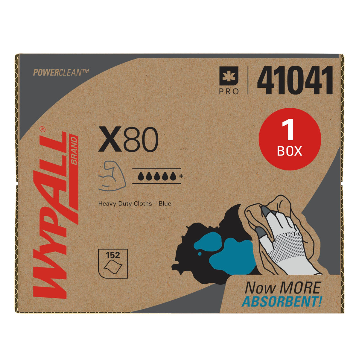 WypAll PowerClean X80 Heavy Duty Cloths, Brag Box, 152 Towels, Blue (41041)