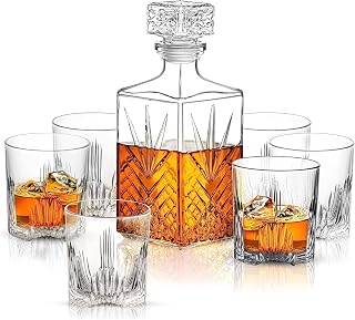 Bormioli Rocco Selecta Collection 33.75 oz. Whiskey Decanter with Glass Stopper and 6 Tumbler Glasses