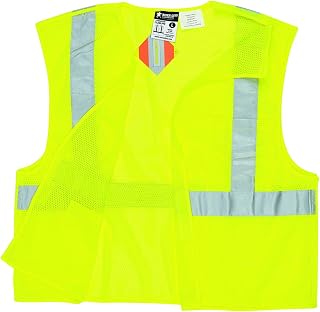 MCR Safety CL2MLPFRL Class 2 CL2MLPFRX3 Polyester Flame-Retardant Vest with 2-Inch Silver Stripe Fluorescent Lime 3X-Large