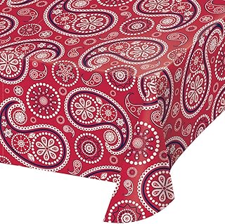 Creative Converting 329662 Red Paisley Print Plastic Tablecloth