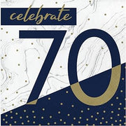Creative Converting Navy and Gold 70th Birthday Napkins, 6.5"