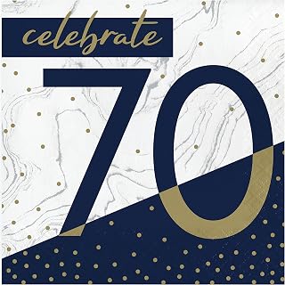 Creative Converting Navy and Gold 70th Birthday Napkins, 6.5"