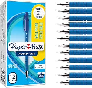 Paper Mate Flexgrip Ultra Ballpoint Pens | Medium Point (1.0mm) | Handwriting Pens & Stationery Supplies | Blue Pen Set | 12 Count