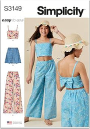 Simplicity S3149 Girls' Sleeveless Top, Pull-On Shorts & Pants Sewing Pattern, Sizes 7-14