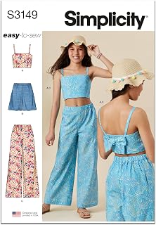 Simplicity S3149 Girls' Sleeveless Top, Pull-On Shorts & Pants Sewing Pattern, Sizes 7-14