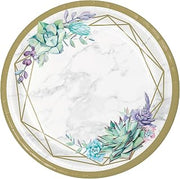 Creative Converting Geometric Succulents Dinner Plates, 10", Gray, White and Gold