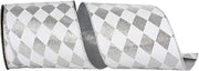 Reliant Ribbon Shiny Diamond Metallic Deluxe Metallic Backed Wired Edge, White/Silver, 4 Inch, 10 Yards
