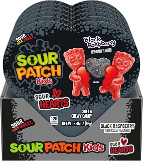 Sour Patch Kids Sour Hearts Soft & Chewy Valentine's Day Candy, 6 Boxes | Black Raspberry, Bulk Gummy Candy, Heart Shaped Boxes