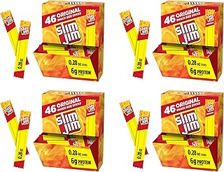 Slim Jim Smoked Meat Sticks,Original Flavor,6g Protein Per Serving,Snack Size,0.28 oz.,46 Count (Pack of 4)