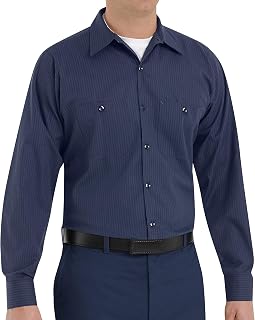 Red Kap Men's Long Sleeve Durastripe Industrial Work Shirt | Moisture Wicking Button Up, Wrinkle Resistance