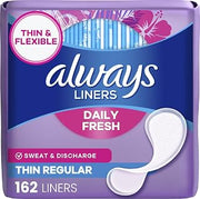 Always Panty Liners for Women Thin No Feel Protection Daily Liners, Regular, Unscented, 162 Count