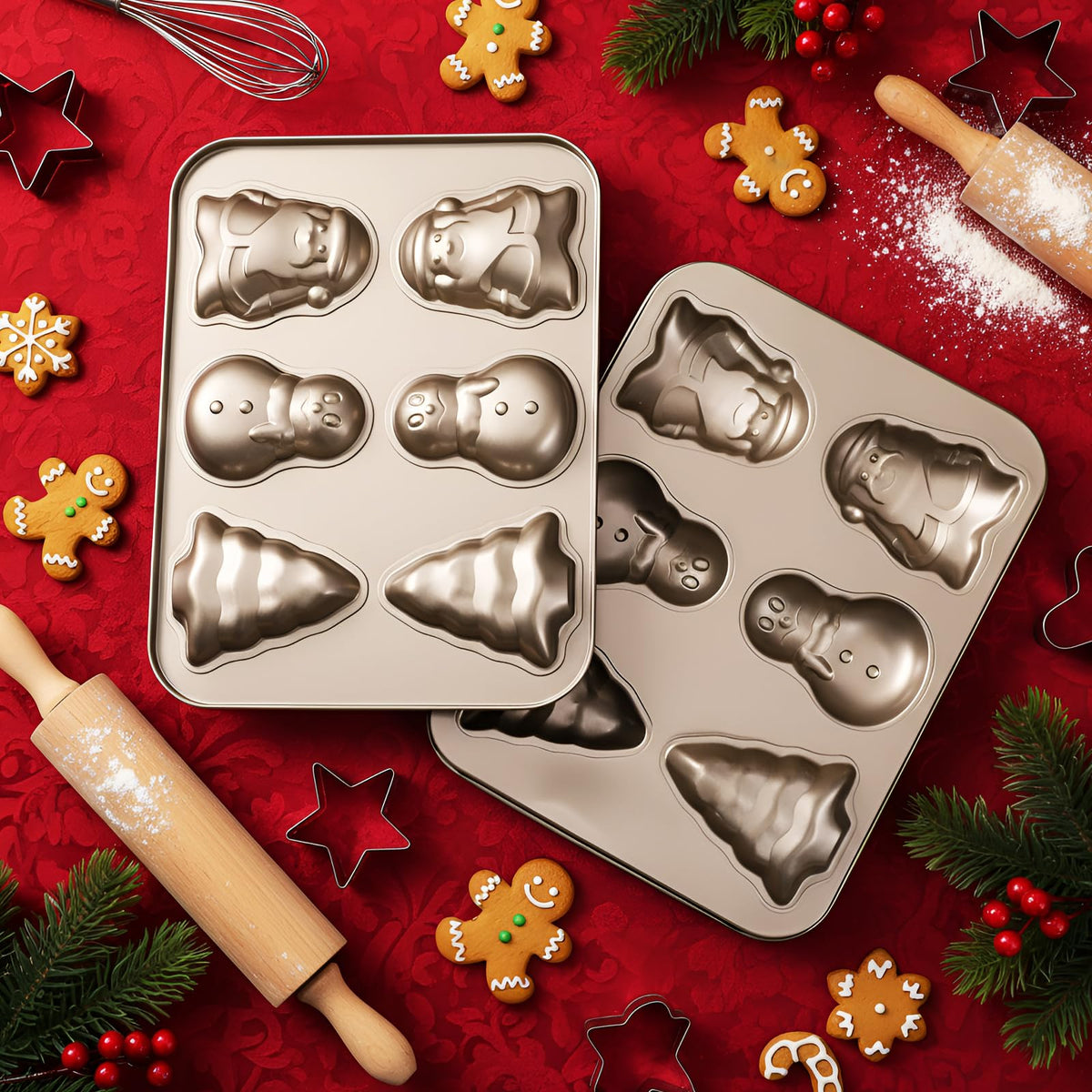 Blushtier Christmas Cake Pan, Aluminum Fluted Mold, Gold 2 Pack