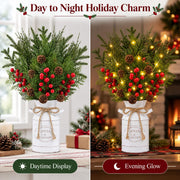 KIVIVO Christmas Centerpiece, Metal Pot with Norfolk Pine Stems, Red