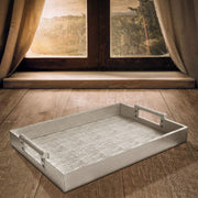 Leather Rectangle Serving Tray with Handles-Silver Large by American Atelier – 1" x 1" x 1", Wood, Silver, Model 1183913
