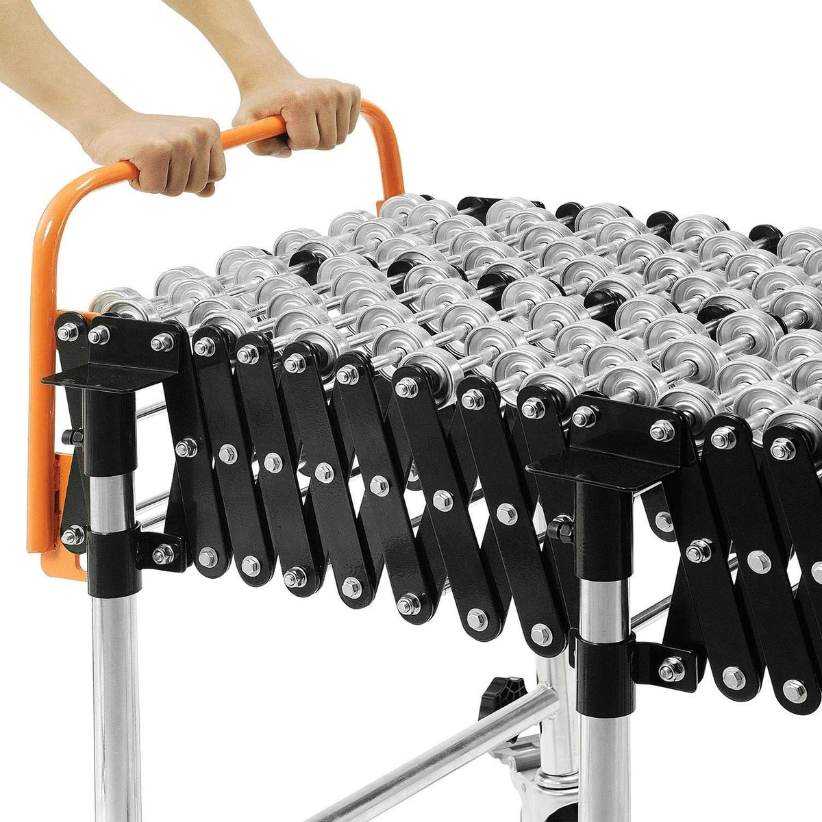 18" W Portable Flexible & Expandable Conveyor by Global Industrial – 86"L x 18"W x 10"H, Alloy Steel, Model 168112