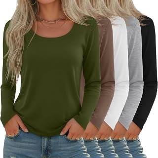 5 Pack Women's Long Sleeve Tops Scoop Neck Shirts