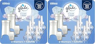 Glade PlugIns Air Freshener Starter Kit,Scented and Essential Oils for Home and Bathroom,Clean Linen,4.02 Fl Oz,2 Warmers-and 6 Refills,(Pack of 2)
