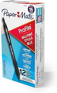 Paper Mate Profile Ballpoint Pens, Retractable, Medium Point (1.0mm), Black, 12 Count - Soft Comfort Grip