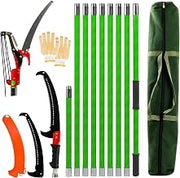 30 Ft Manual Pole Saw, Extendable Tree Pruner Pole Saw Kit with 9 Fiberglass Handles, Sharp Steel Blade and Scissors High Branch Cutting Tool for Garden Palm Shrub Fruit Tree Pruning