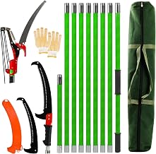 30 Ft Manual Pole Saw, Extendable Tree Pruner Pole Saw Kit with 9 Fiberglass Handles, Sharp Steel Blade and Scissors High Branch Cutting Tool for Garden Palm Shrub Fruit Tree Pruning
